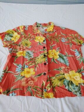 Caribbean Joe Vintage Coral Hawaiian Shirt Lg Men's Or Women's
